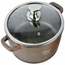 Кастрюля со стеклянной крышкой  – 5,0 л (d24 см), литой алюминий, металлическая ручка на крышке, ИНДУКЦИОННОЕ ДНО, СИЛИКОНОВЫЕ НАКЛАДКИ, ВНУТРЕННЕЕ И