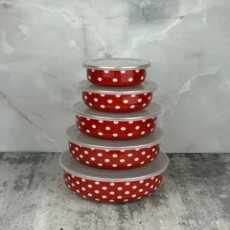 Набор мисок 5шт с крышкой  (красный горох) (32шт)